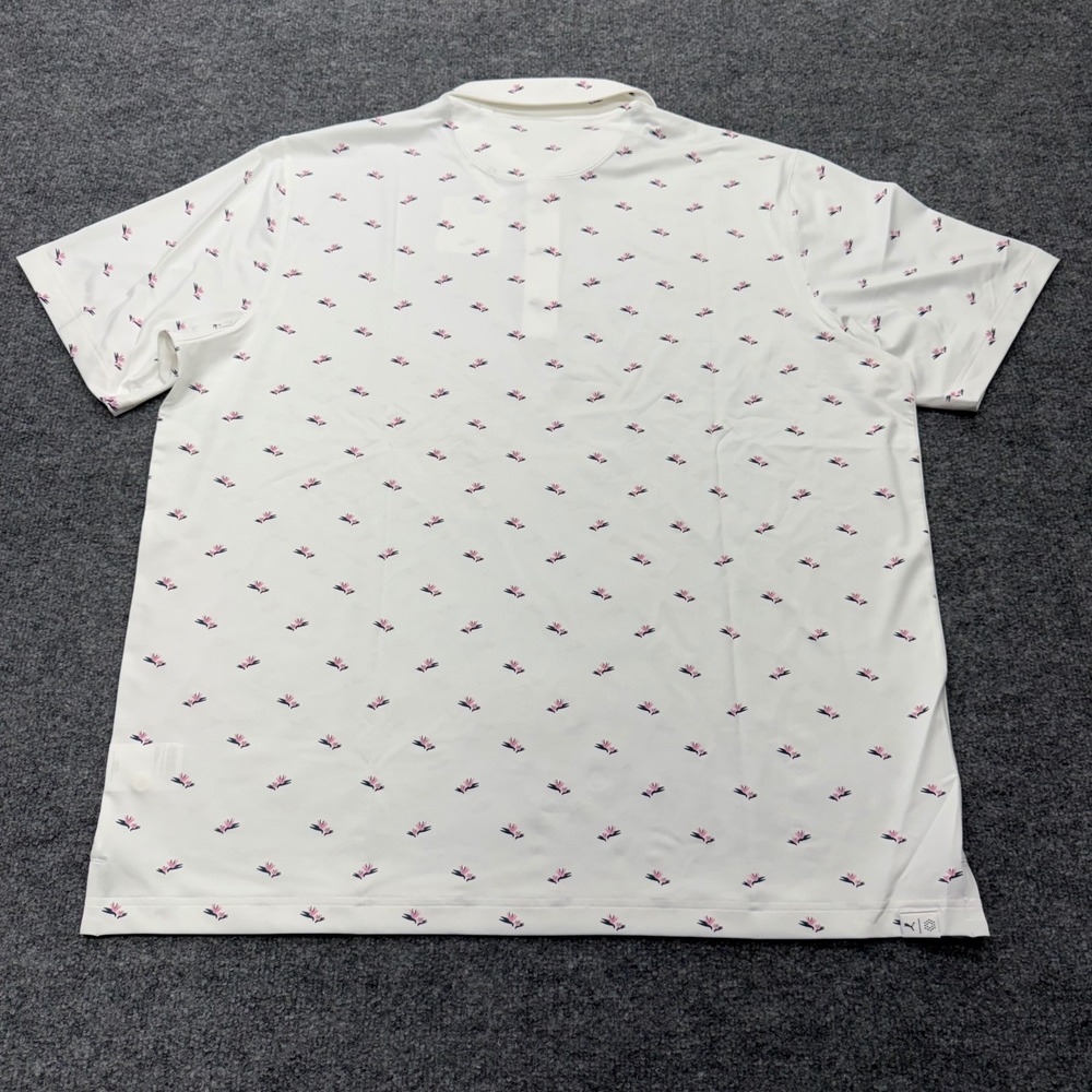 Puma Golf Men XL MATTR Polo Shirt White Bird of Paradise Floral Performance NEW - Picture 5 of 9